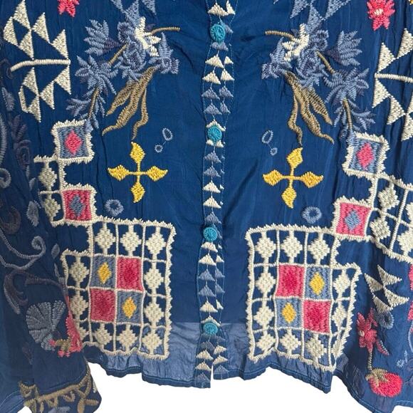 Johnny Was Navy Floral Embroidered Top - Picture 8 of 15